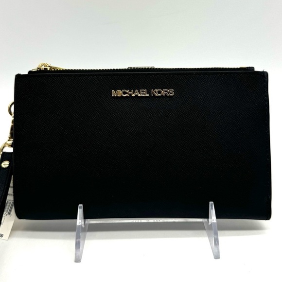 Michael Kors Large Double Zip Wallet Black/Gold - Picture 1 of 7